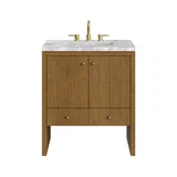 Hudson 30" Single Vanity, Honey Oak w/ 3 CM Carrara Marble Top