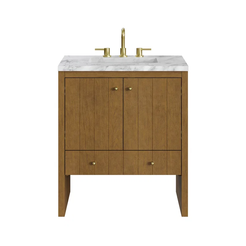 Hudson 30" Single Vanity, Honey Oak w/ 3 CM Carrara Marble Top