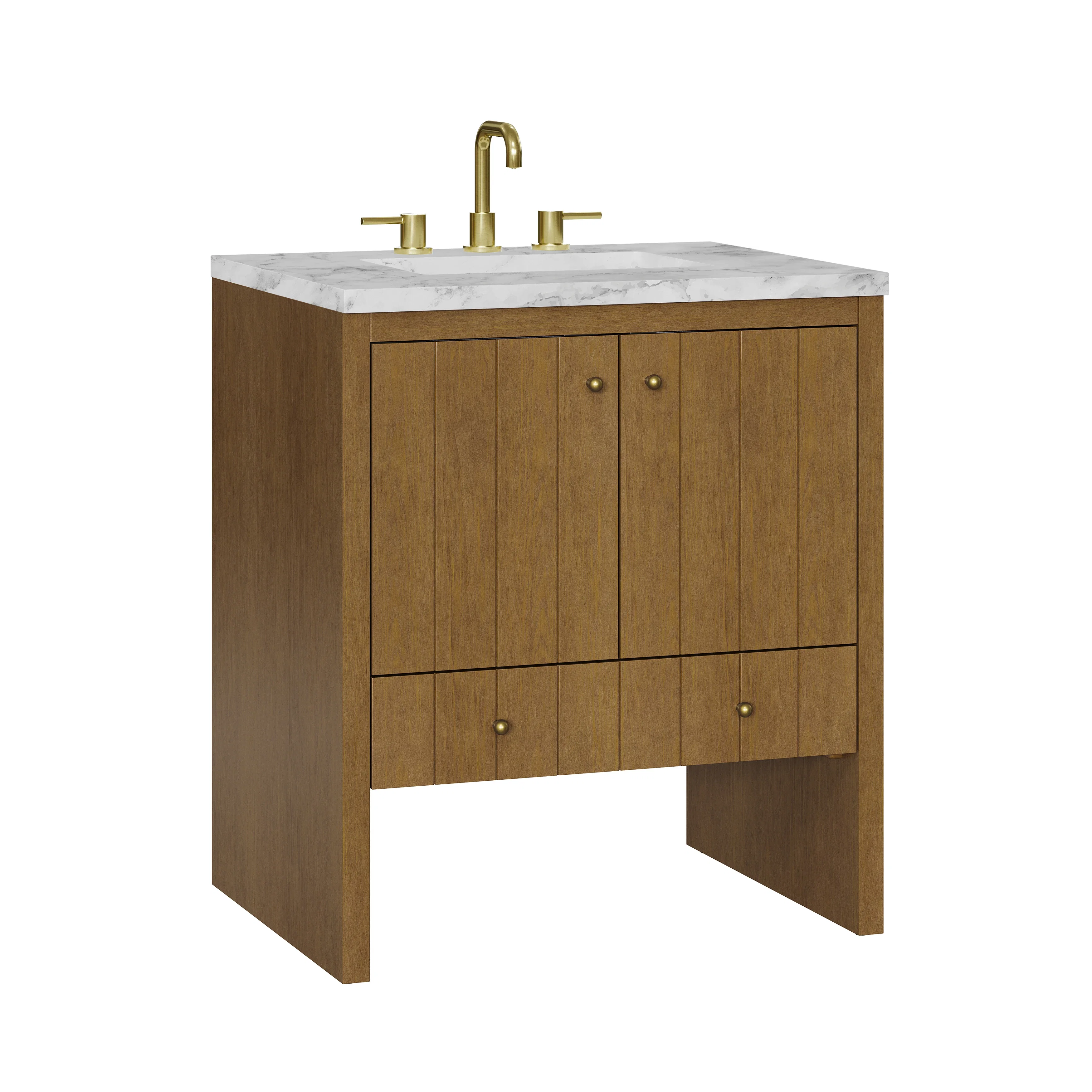 Hudson 30" Single Vanity, Honey Oak w/ 3 CM Carrara Marble Top