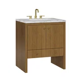 Hudson 30" Single Vanity, Honey Oak w/ 3 CM Carrara Marble Top