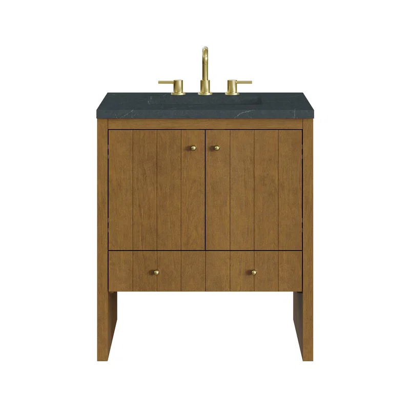 Hudson 30" Single Vanity, Honey Oak w/ 3 CM Charcoal Soapstone Silestone Top