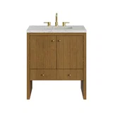 Hudson 30" Single Vanity, Honey Oak w/ 3 CM Eternal Jasmine Pearl Silestone Top