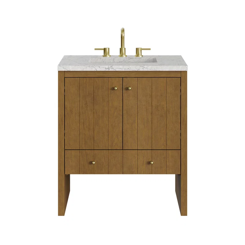 Hudson 30" Single Vanity, Honey Oak w/ 3 CM Eternal Jasmine Pearl Silestone Top