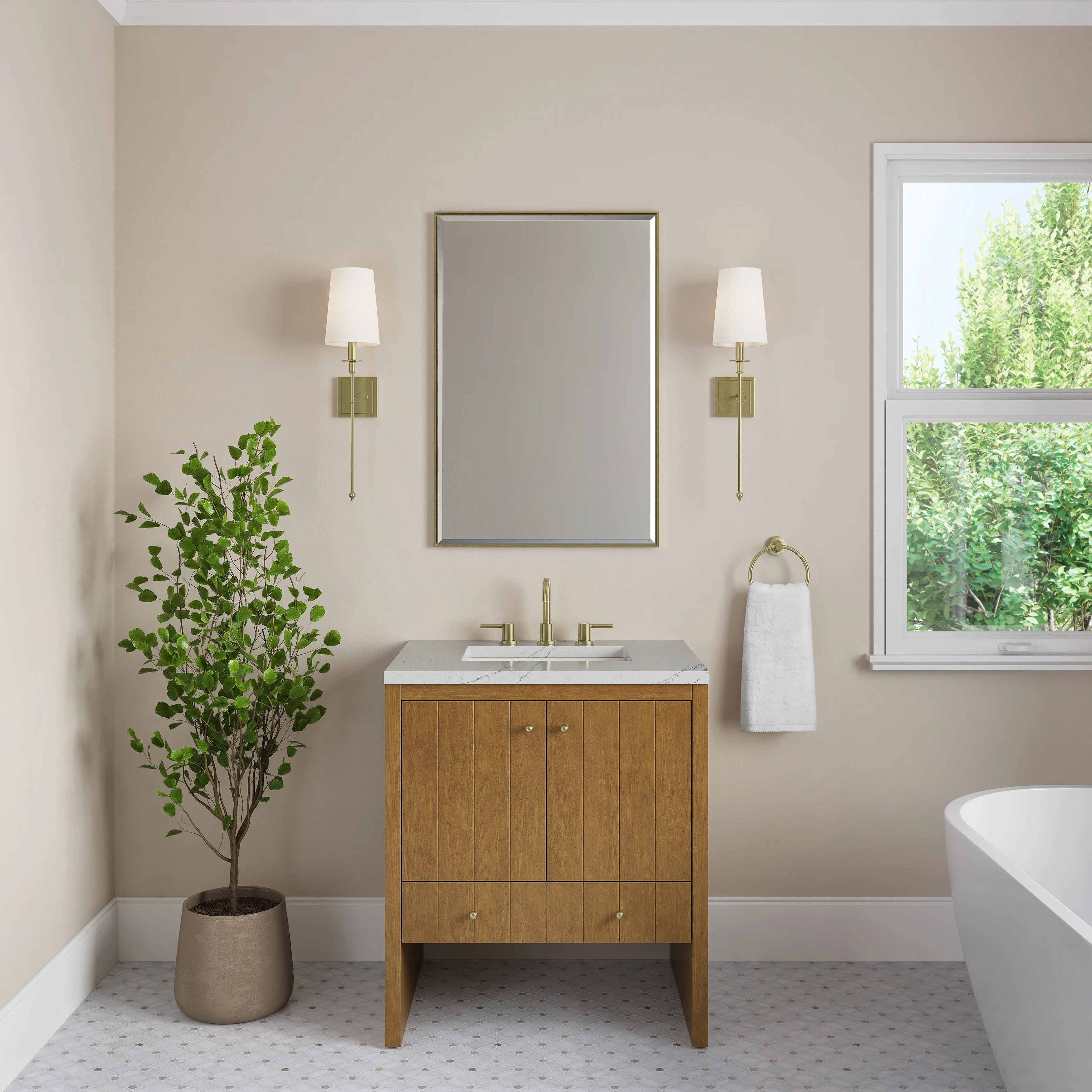 Hudson 30" Single Vanity, Honey Oak w/ 3 CM Ethereal Noctis Silestone Top