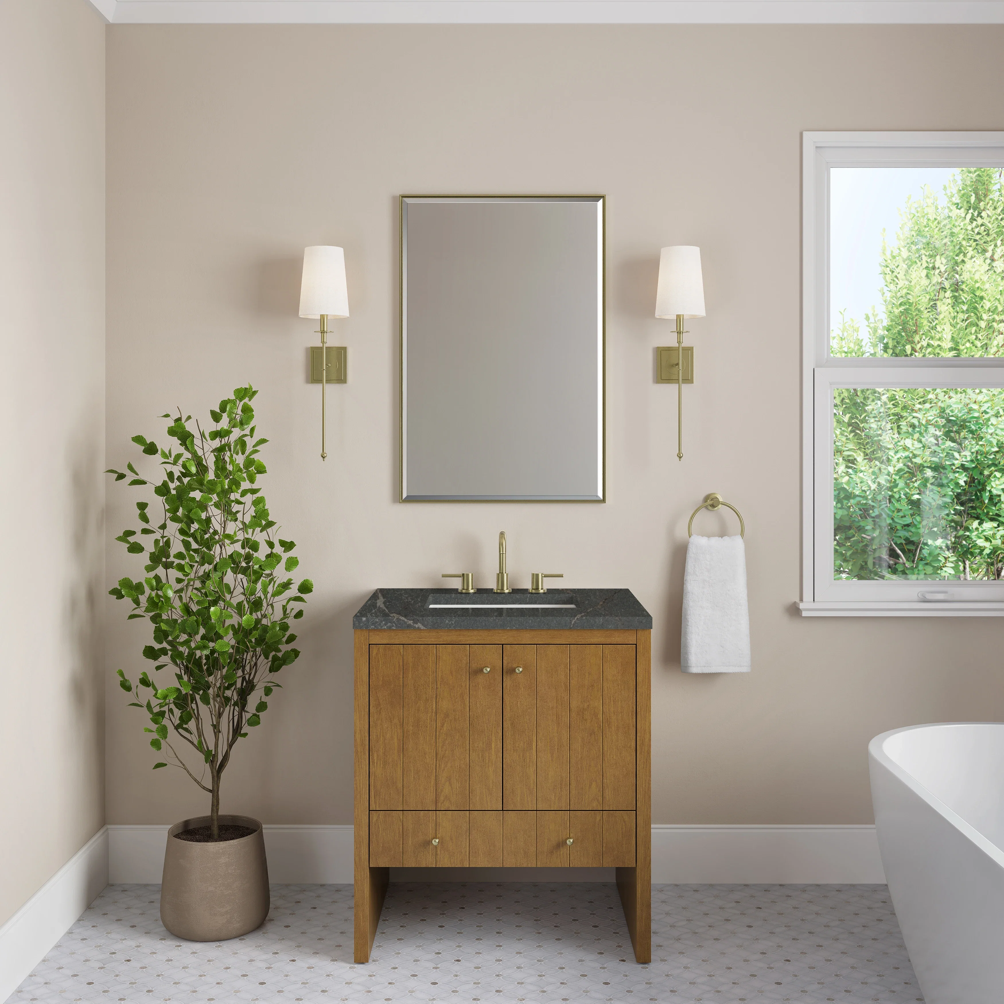 Hudson 30" Single Vanity, Honey Oak w/ 3 CM Parisien Bleu Silestone Top