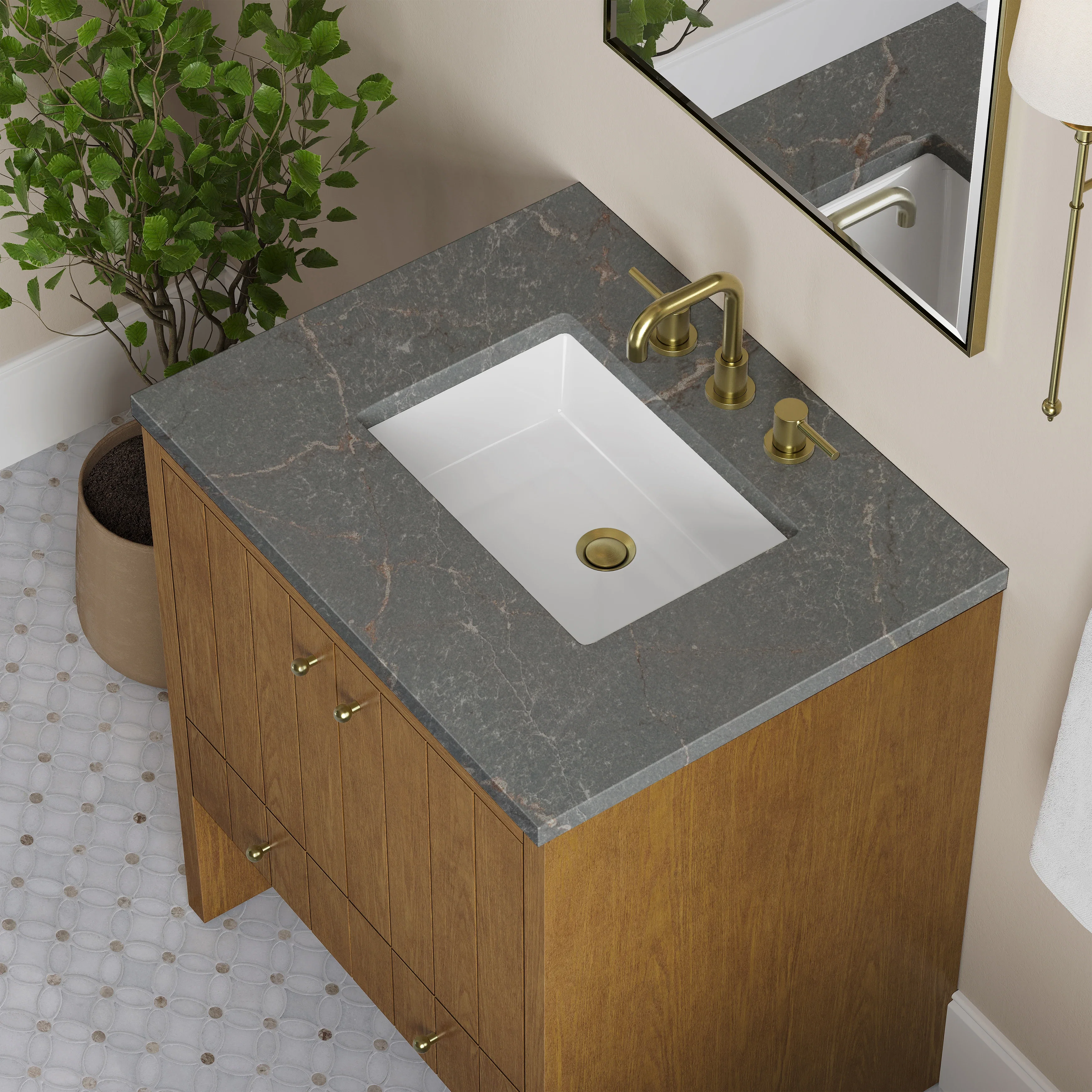 Hudson 30" Single Vanity, Honey Oak w/ 3 CM Parisien Bleu Silestone Top
