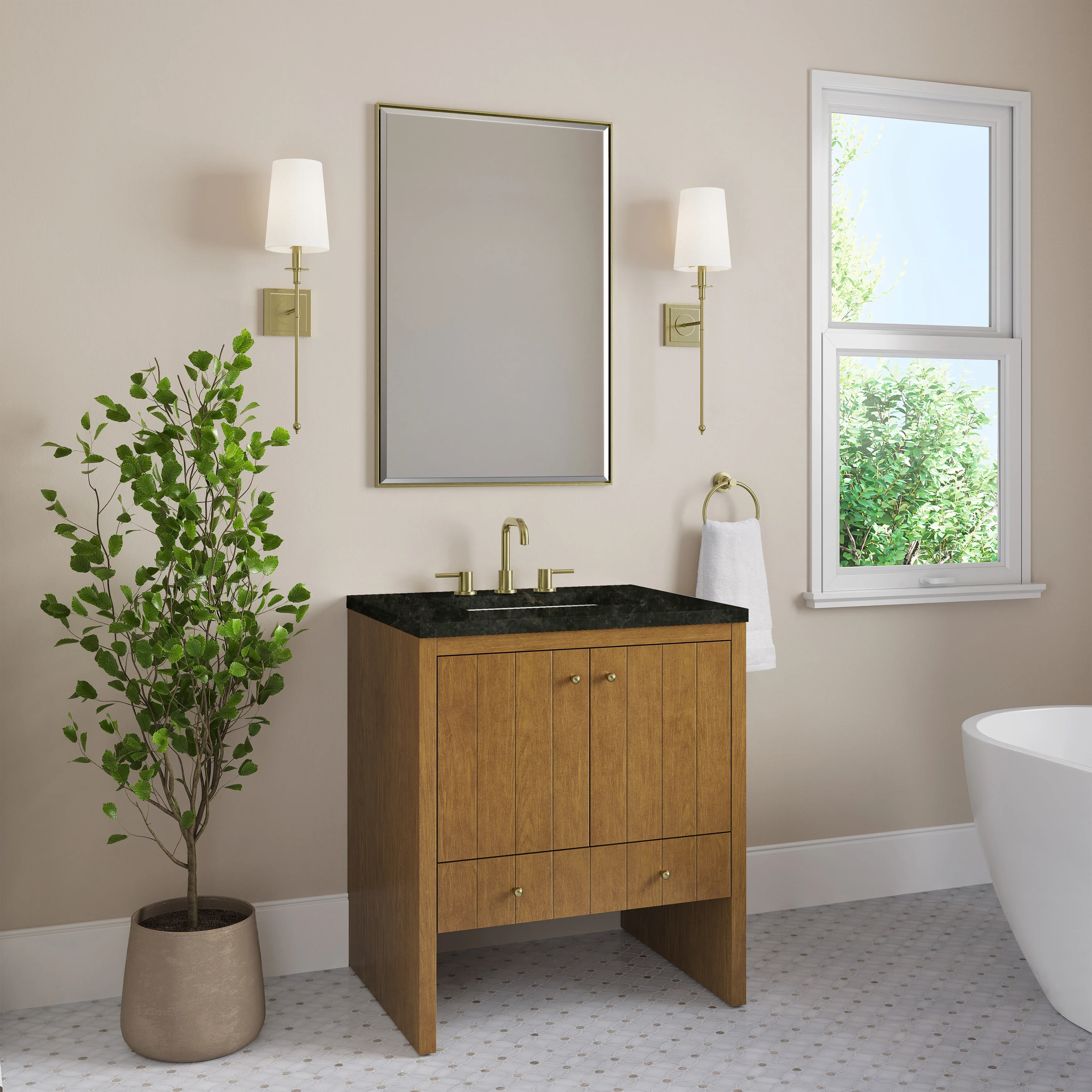 Hudson 30" Single Vanity, Honey Oak w/ 3 CM Phantome Eclos Top