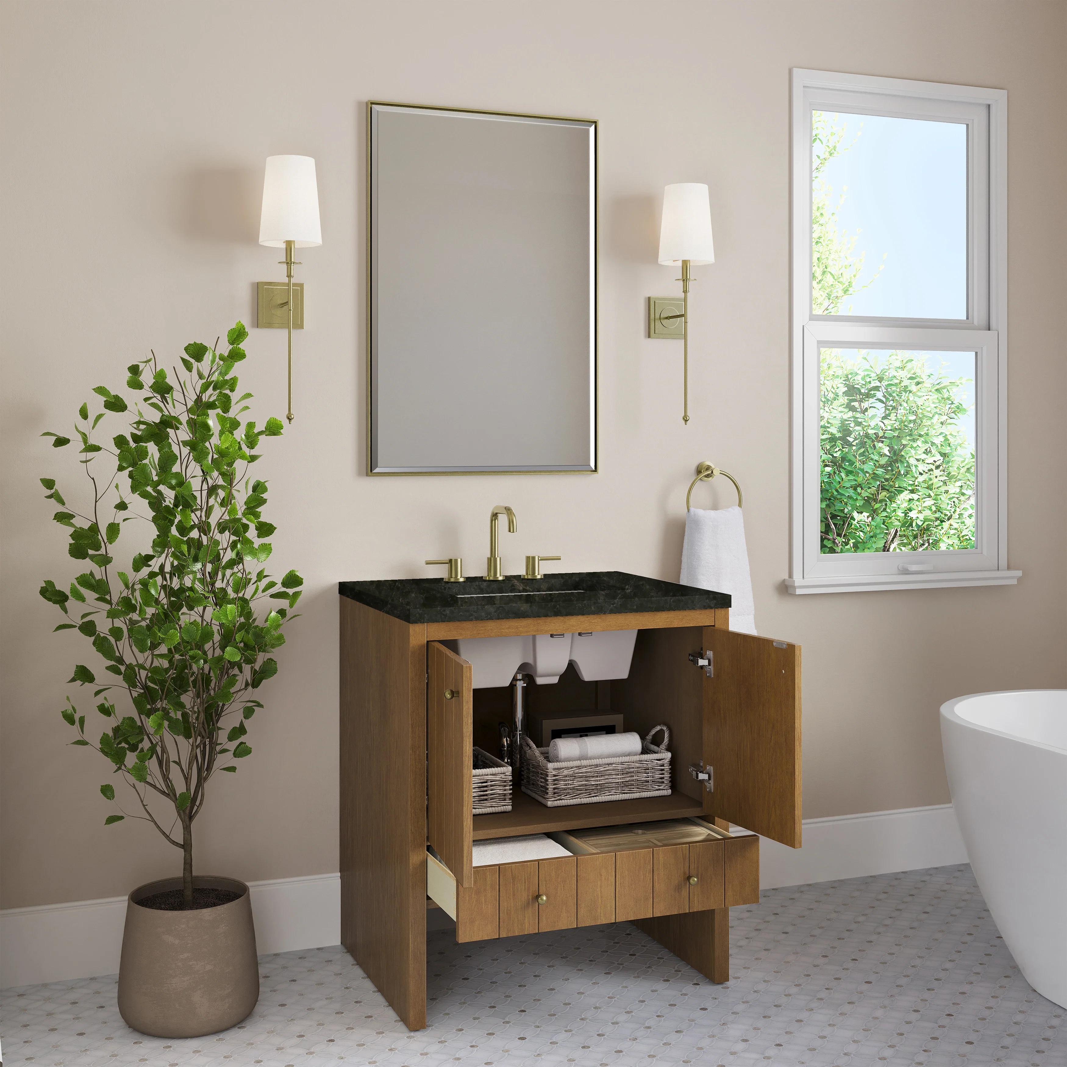 Hudson 30" Single Vanity, Honey Oak w/ 3 CM Phantome Eclos Top
