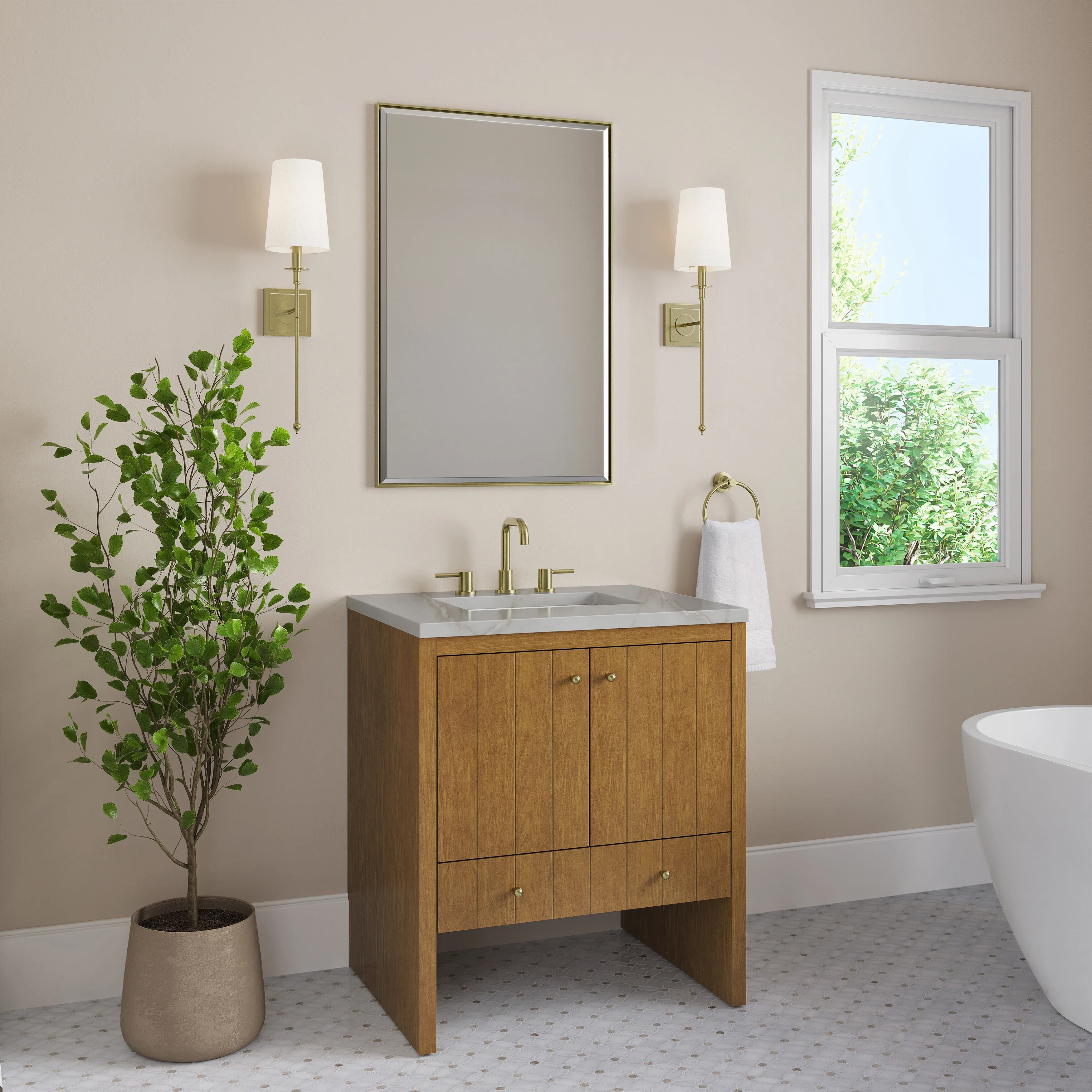 Hudson 30" Single Vanity, Honey Oak w/ 3 CM Victorian Silver Silestone Top
