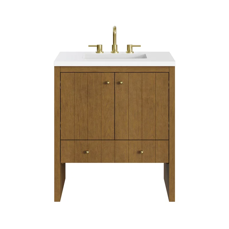 Hudson 30" Single Vanity, Honey Oak w/ 3 CM White Zeus Silestone Top