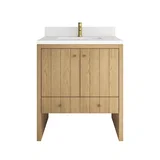 Hudson 30" Single Vanity, Light Natural Oak w/ Single Hole 3 CM White Zeus Silestone Top and Matching Backsplash