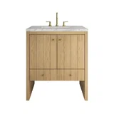 Hudson 30" Single Vanity, Light Natural Oak w/ 3 CM Carrara Marble Top