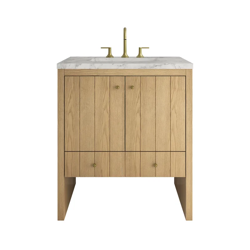 Hudson 30" Single Vanity, Light Natural Oak w/ 3 CM Carrara Marble Top