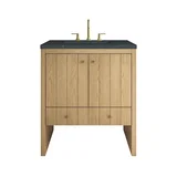 Hudson 30" Single Vanity, Light Natural Oak w/ 3 CM Charcoal Soapstone Silestone Top