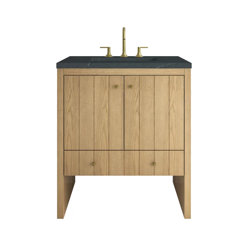 Hudson 30" Single Vanity, Light Natural Oak w/ 3 CM Charcoal Soapstone Silestone Top
