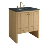 Hudson 30" Single Vanity, Light Natural Oak w/ 3 CM Charcoal Soapstone Silestone Top
