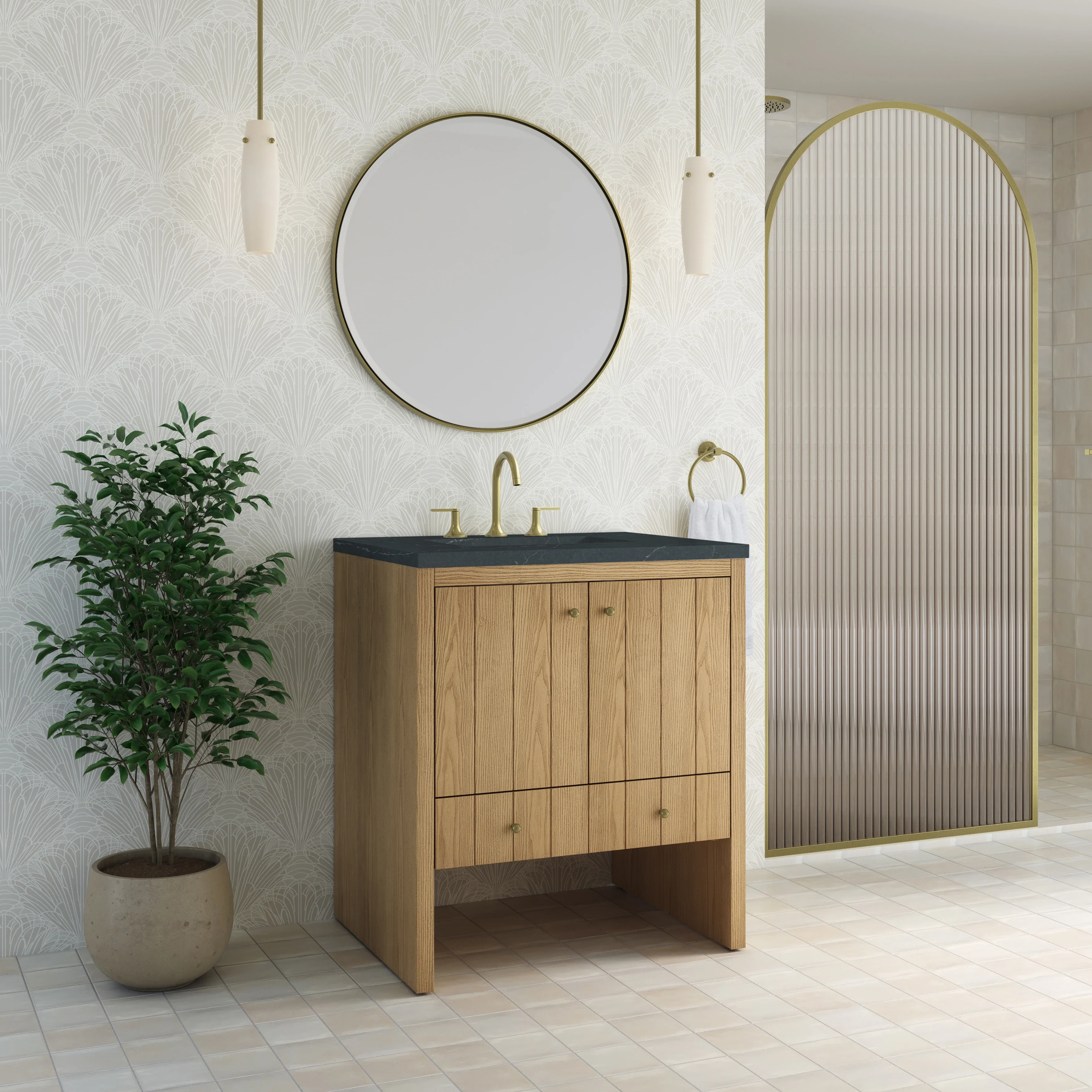 Hudson 30" Single Vanity, Light Natural Oak w/ 3 CM Charcoal Soapstone Silestone Top
