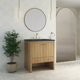 Hudson 30" Single Vanity, Light Natural Oak w/ 3 CM Charcoal Soapstone Silestone Top