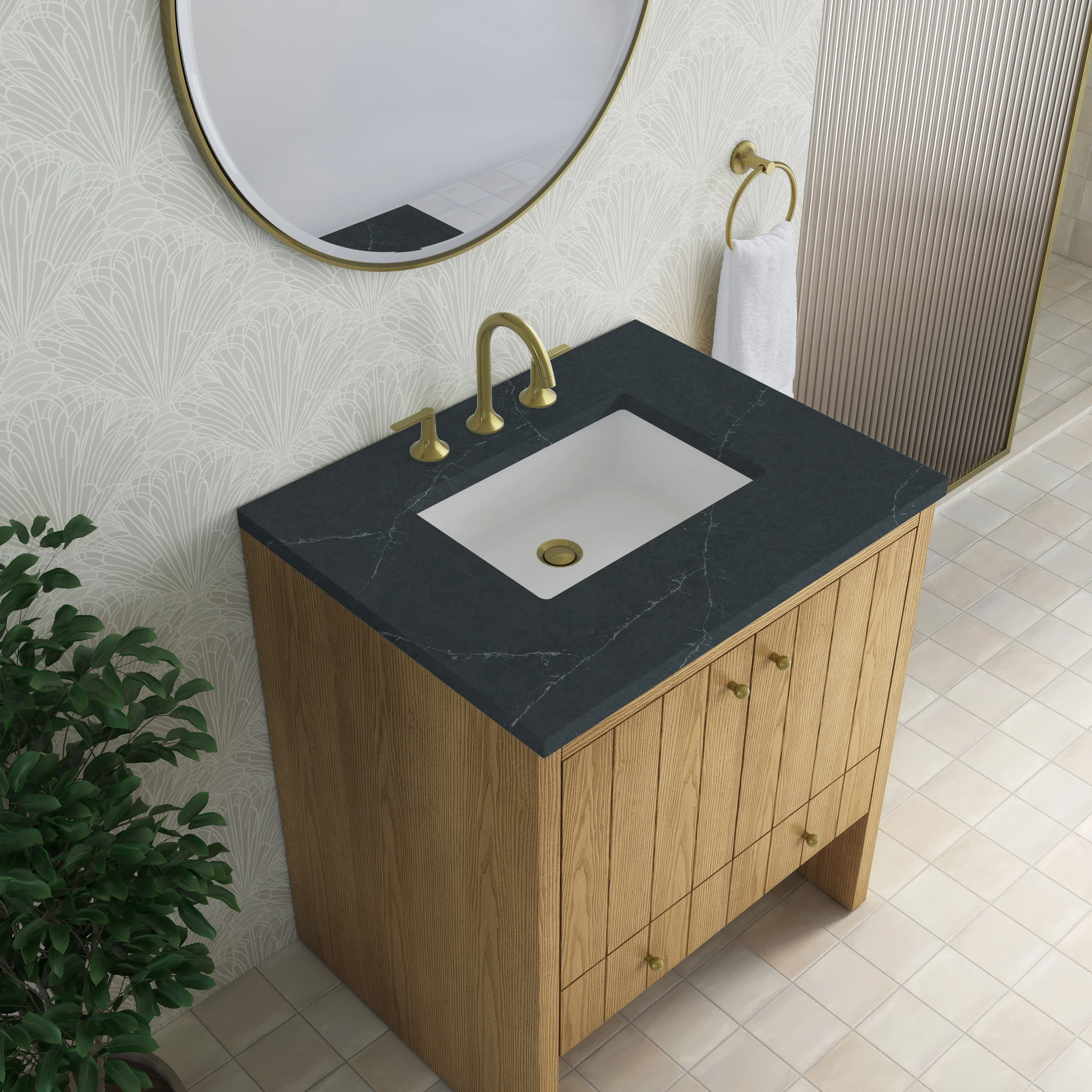 Hudson 30" Single Vanity, Light Natural Oak w/ 3 CM Charcoal Soapstone Silestone Top