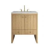 Hudson 30" Single Vanity, Light Natural Oak w/ 3 CM Eternal Jasmine Pearl Silestone Top