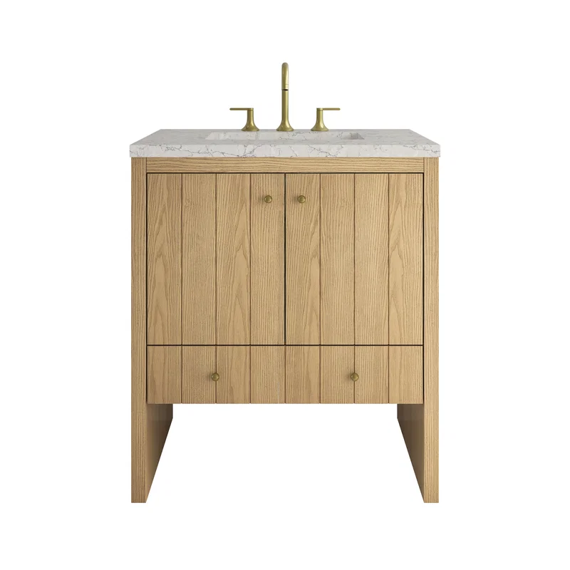 Hudson 30" Single Vanity, Light Natural Oak w/ 3 CM Eternal Jasmine Pearl Silestone Top