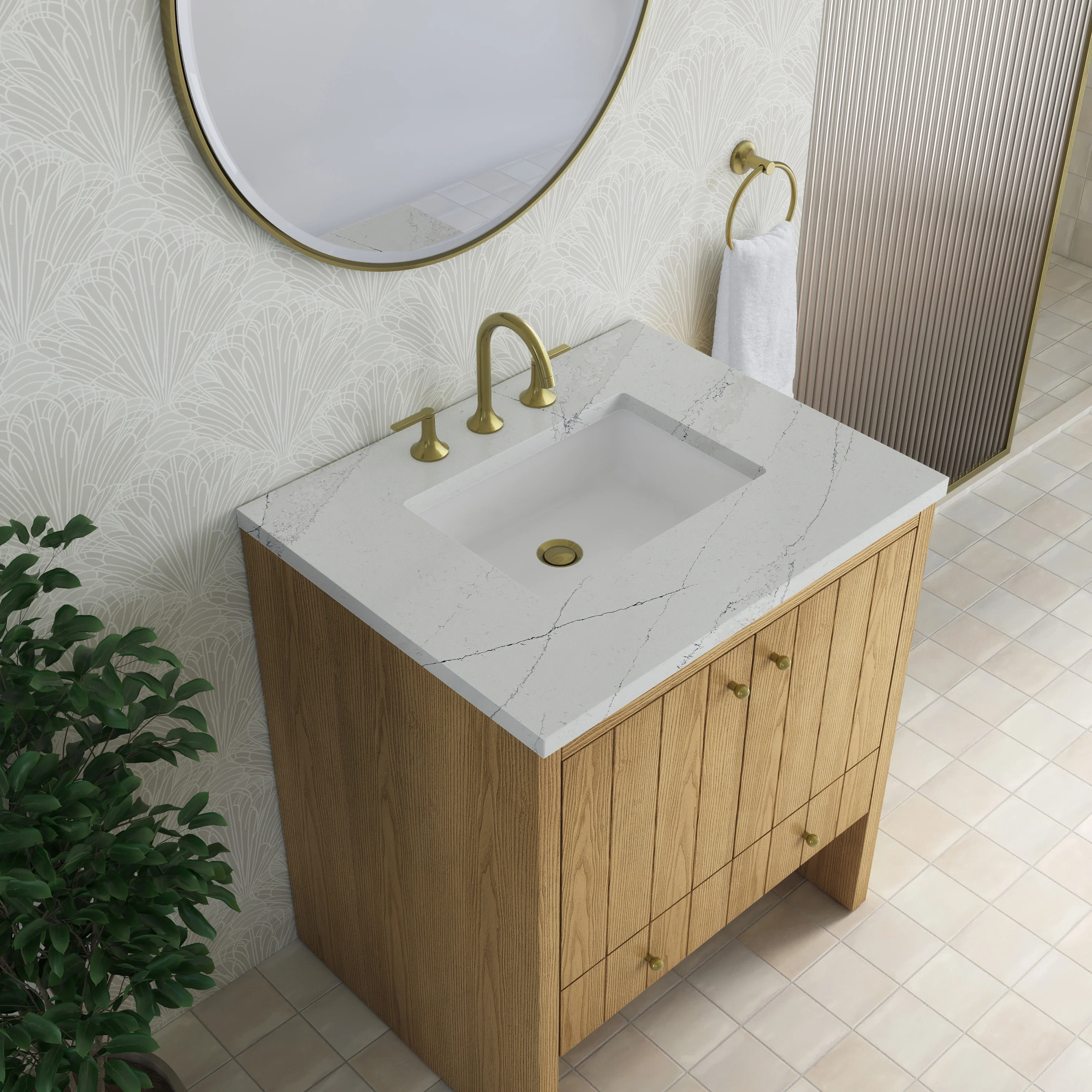 Hudson 30" Single Vanity, Light Natural Oak w/ 3 CM Ethereal Noctis Silestone Top