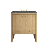 Hudson 30" Single Vanity, Light Natural Oak w/ 3 CM Parisien Bleu Silestone Top