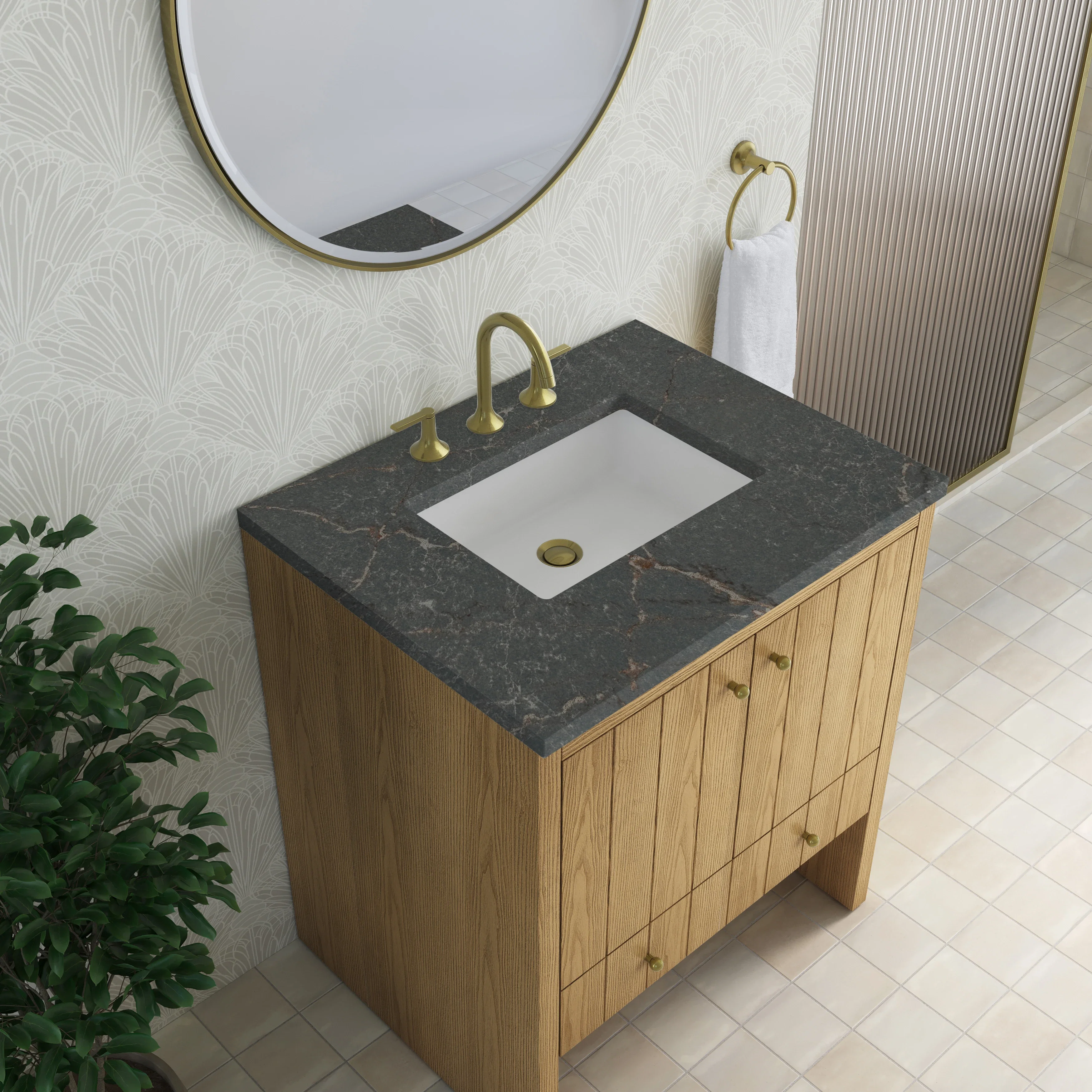 Hudson 30" Single Vanity, Light Natural Oak w/ 3 CM Parisien Bleu Silestone Top