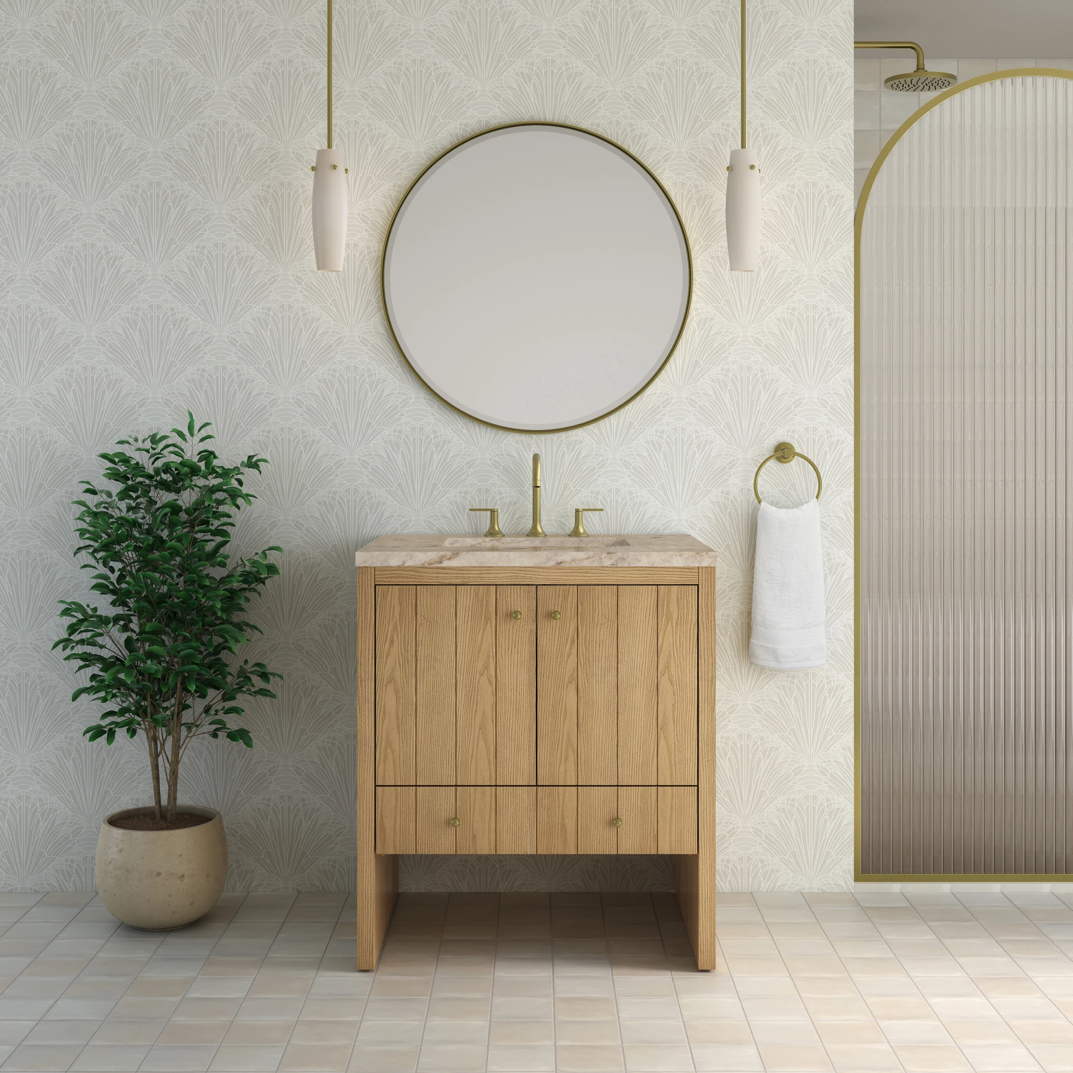 Hudson 30" Single Vanity, Light Natural Oak w/ 3 CM Tajnar Eclos Top