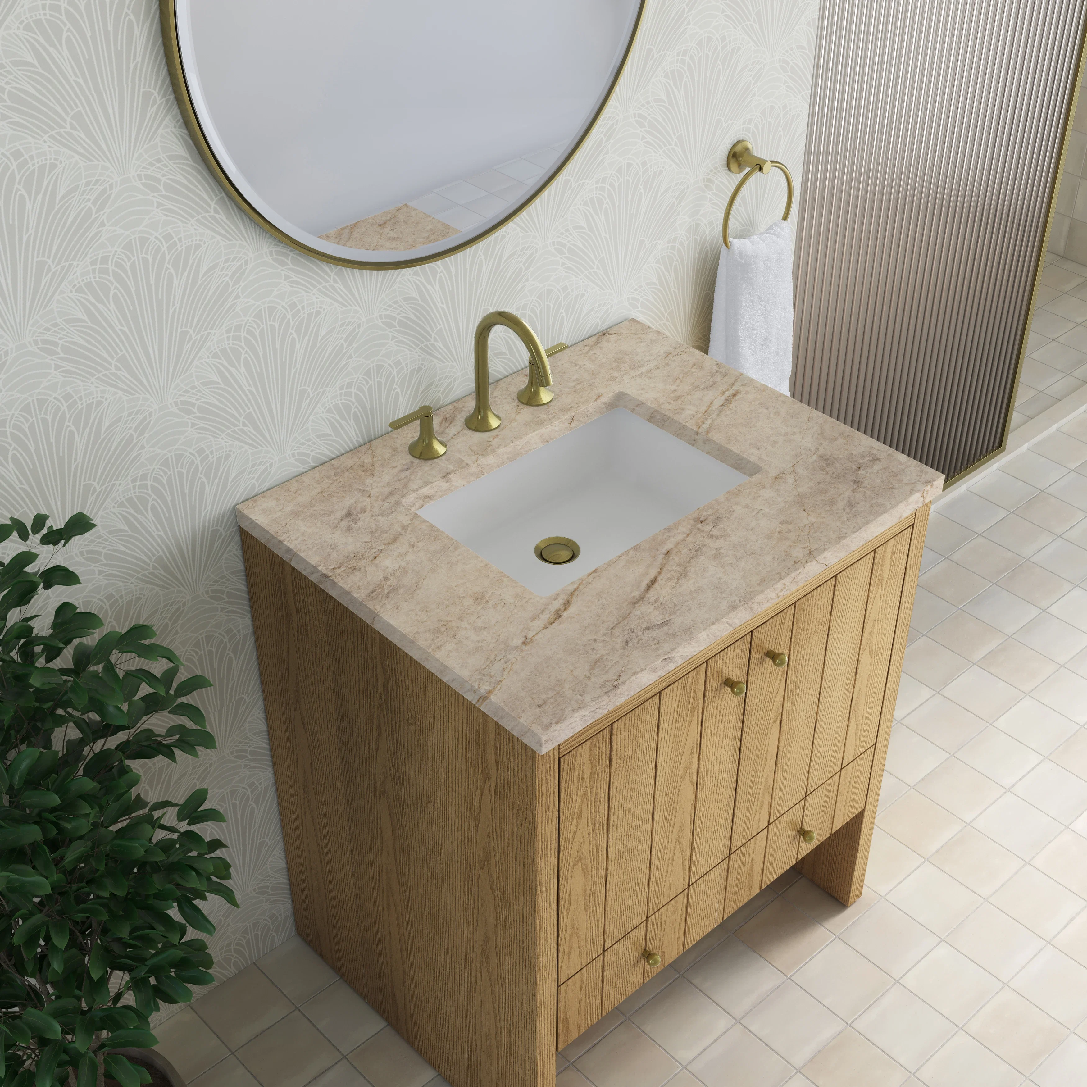 Hudson 30" Single Vanity, Light Natural Oak w/ 3 CM Tajnar Eclos Top