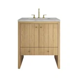 Hudson 30" Single Vanity, Light Natural Oak w/ 3 CM Victorian Silver Silestone Top