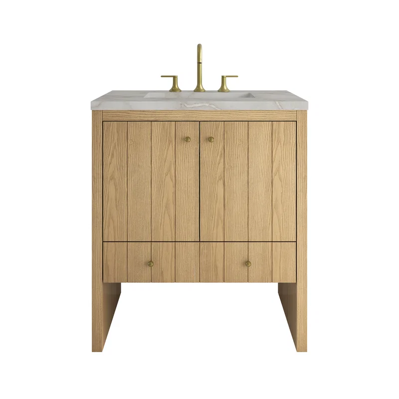 Hudson 30" Single Vanity, Light Natural Oak w/ 3 CM Victorian Silver Silestone Top