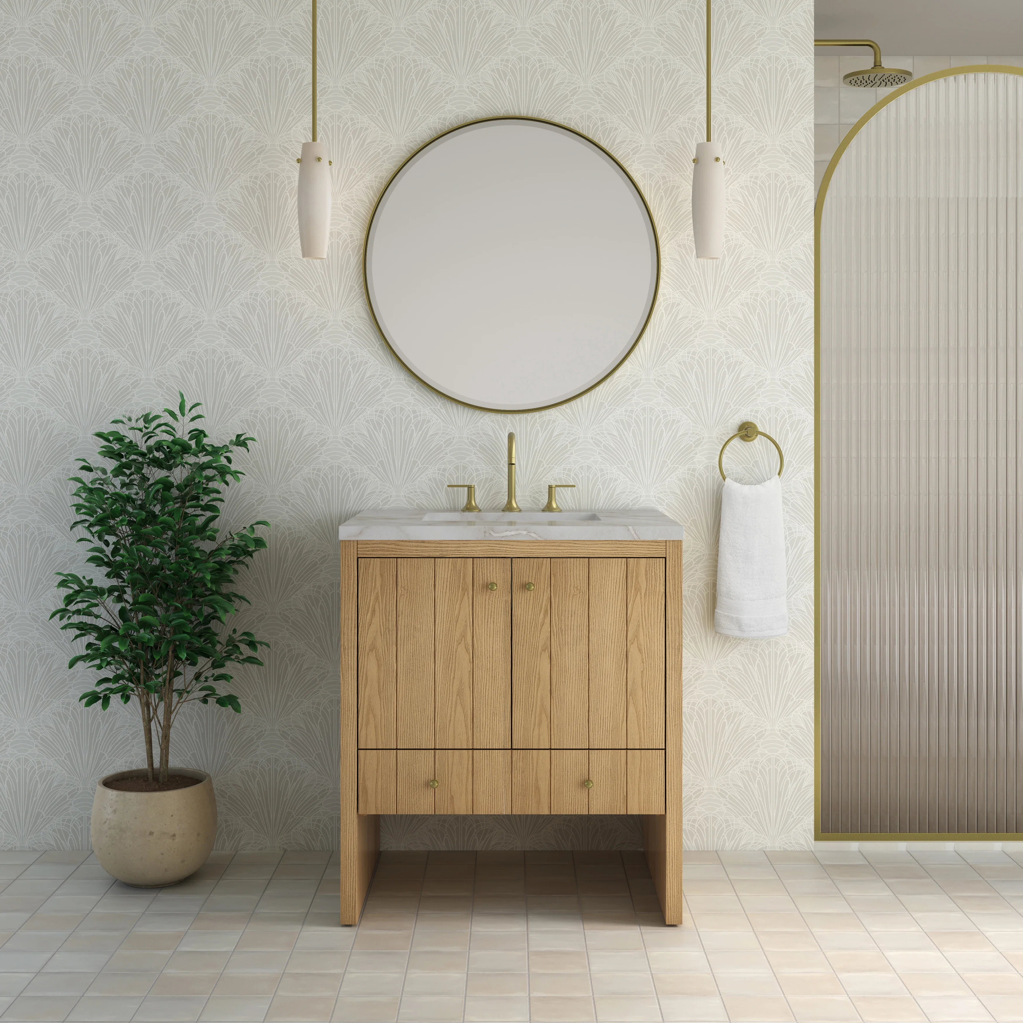Hudson 30" Single Vanity, Light Natural Oak w/ 3 CM Victorian Silver Silestone Top