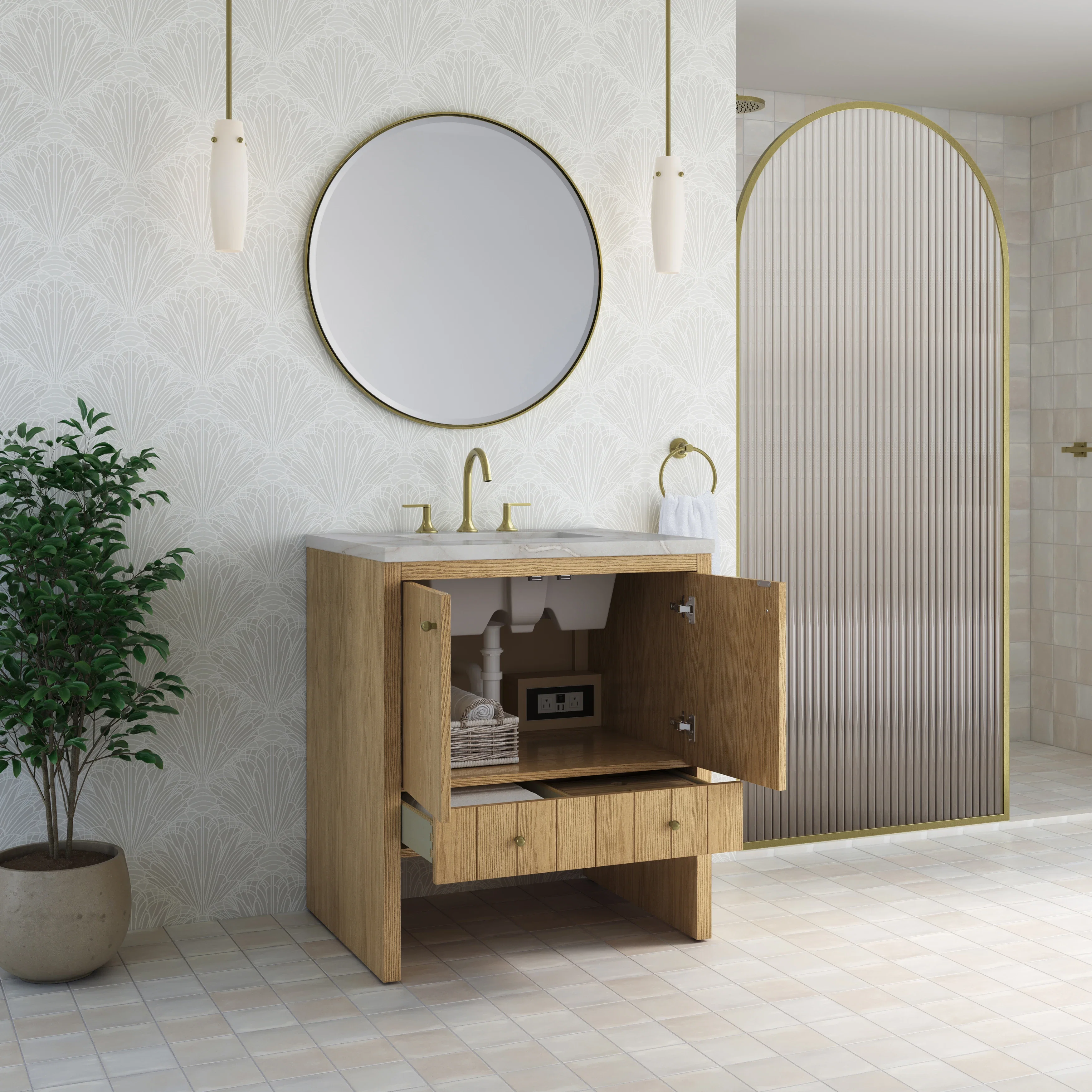 Hudson 30" Single Vanity, Light Natural Oak w/ 3 CM Victorian Silver Silestone Top