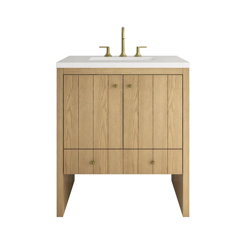 Hudson 30" Single Vanity, Light Natural Oak w/ 3 CM White Zeus Silestone Top