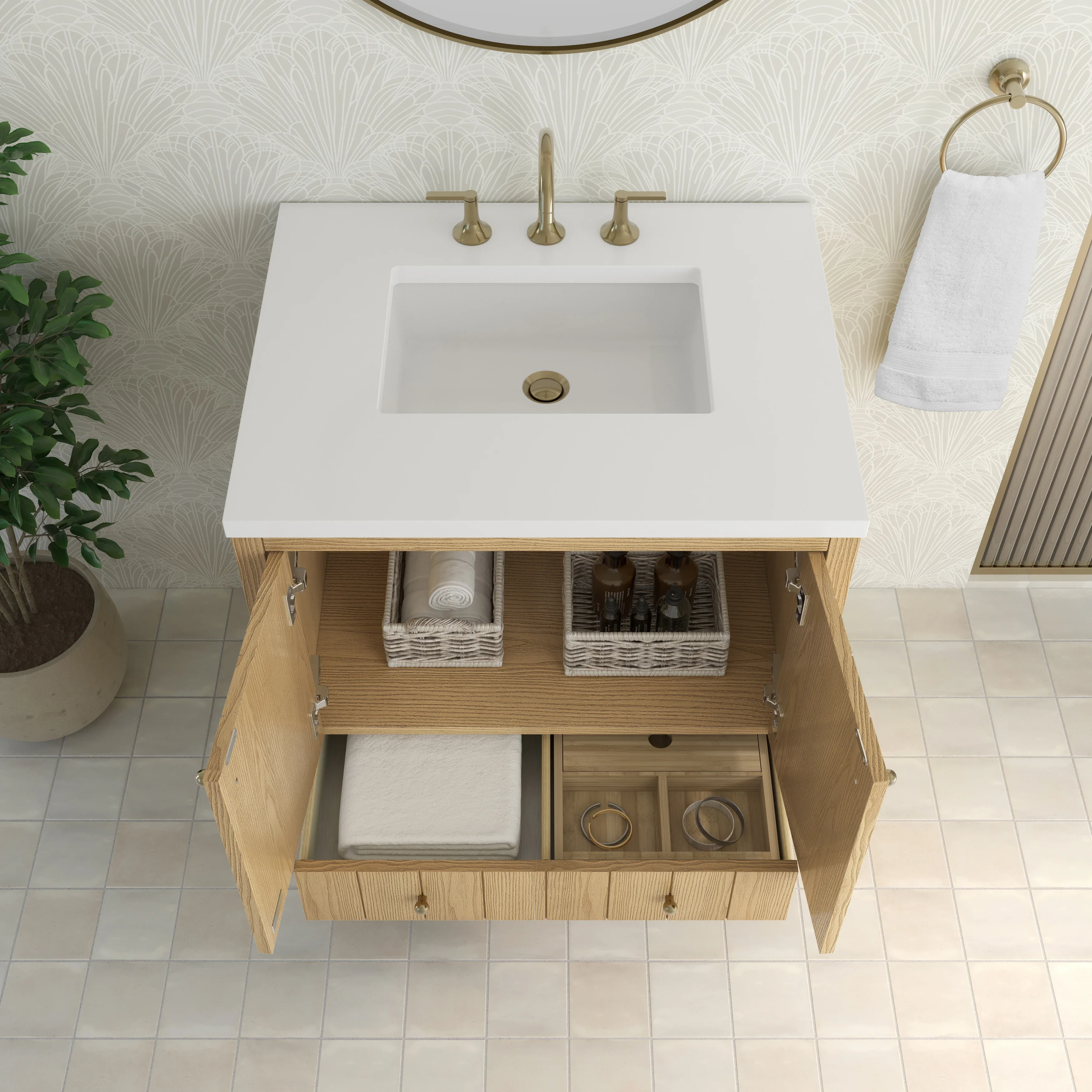 Hudson 30" Single Vanity, Light Natural Oak w/ 3 CM White Zeus Silestone Top