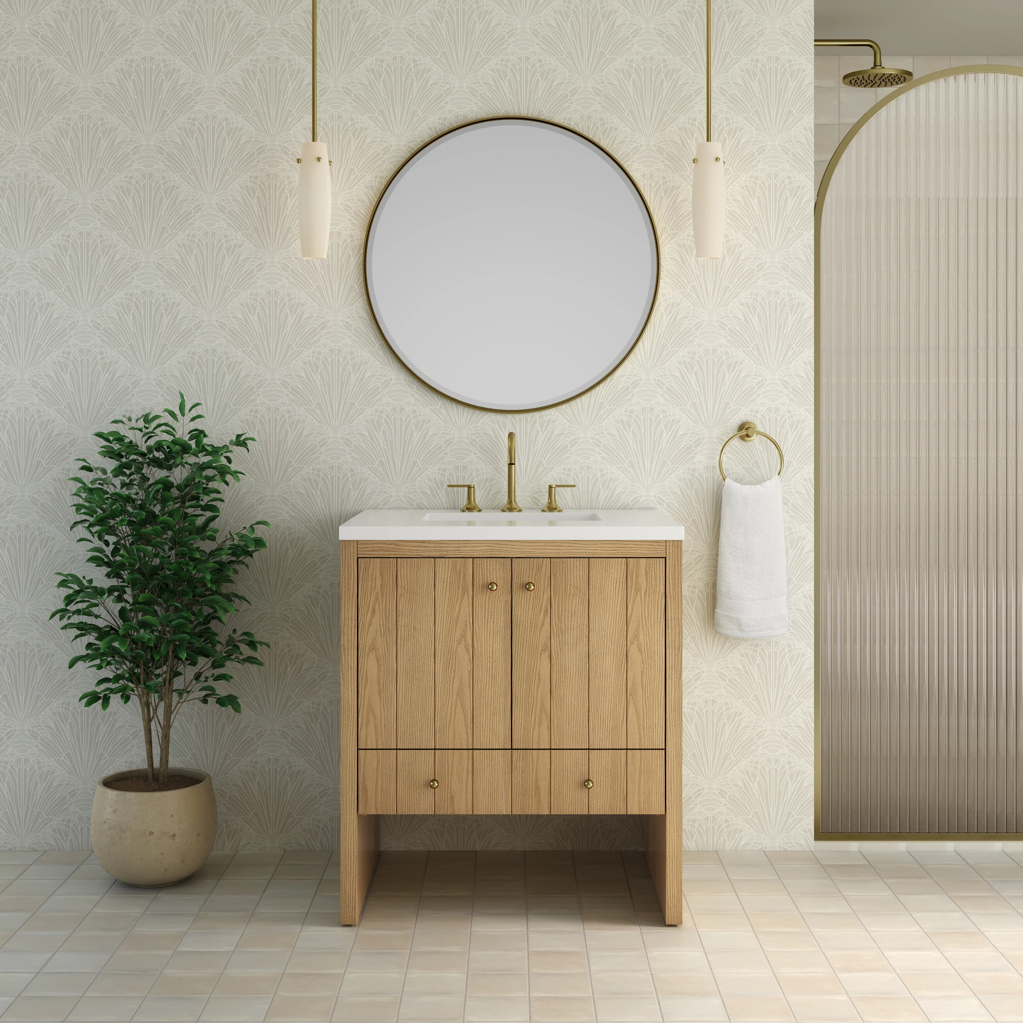 Hudson 30" Single Vanity, Light Natural Oak w/ 3 CM White Zeus Silestone Top