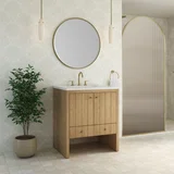 Hudson 30" Single Vanity, Light Natural Oak w/ 3 CM White Zeus Silestone Top