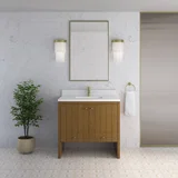 Hudson 36" Single Vanity, Honey Oak w/ Single Hole 3 CM White Zeus Silestone Top and Matching Backsplash