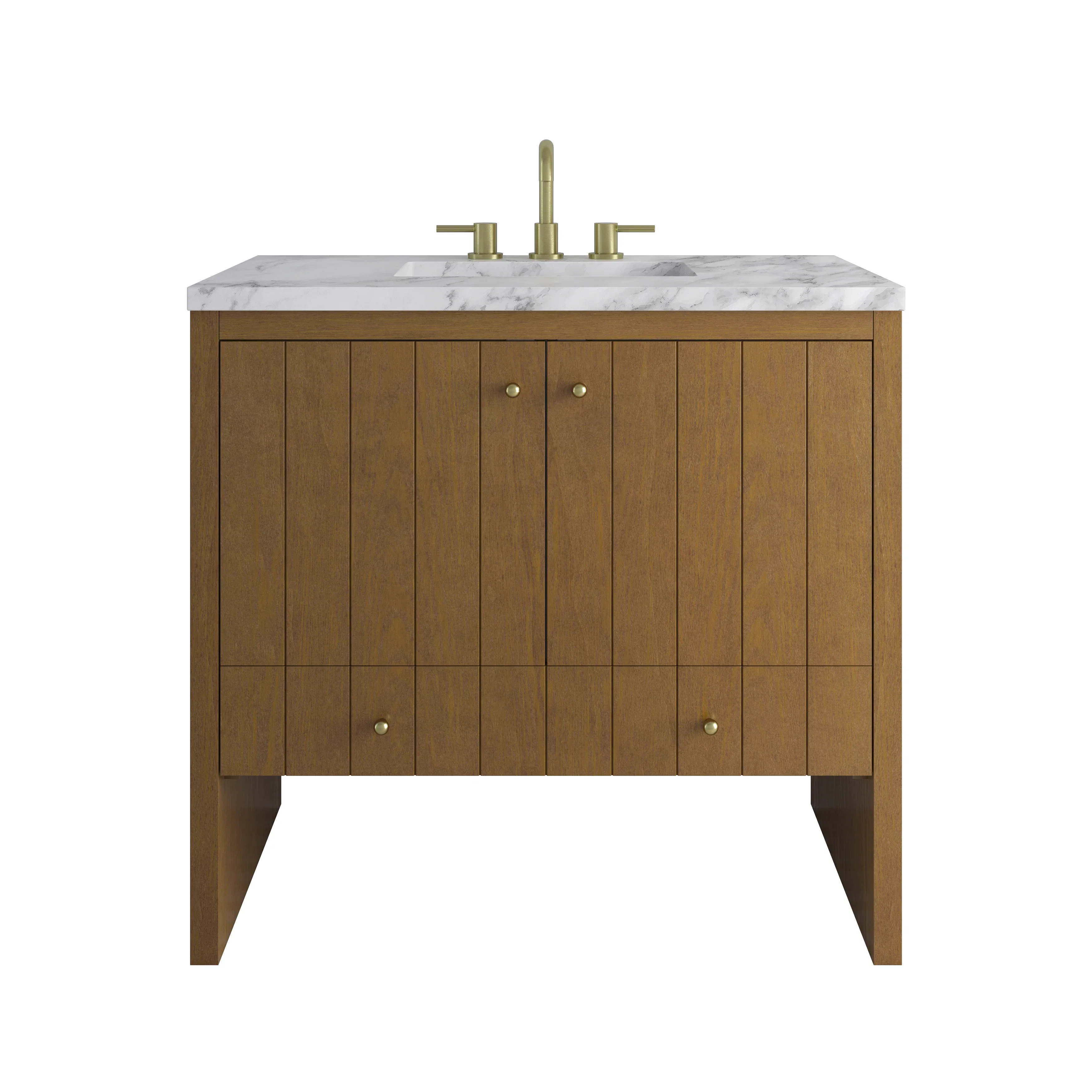 Hudson 36" Single Vanity, Honey Oak w/ 3 CM Carrara Marble Top