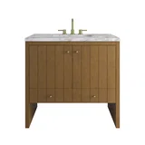 Hudson 36" Single Vanity, Honey Oak w/ 3 CM Carrara Marble Top
