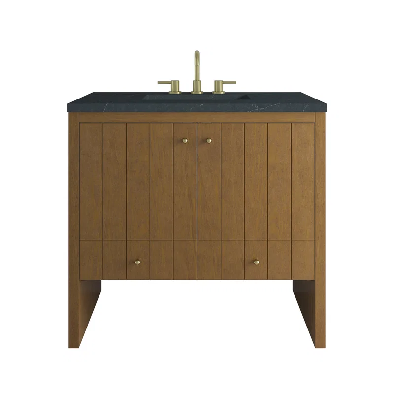 Hudson 36" Single Vanity, Honey Oak w/ 3 CM Charcoal Soapstone Silestone Top