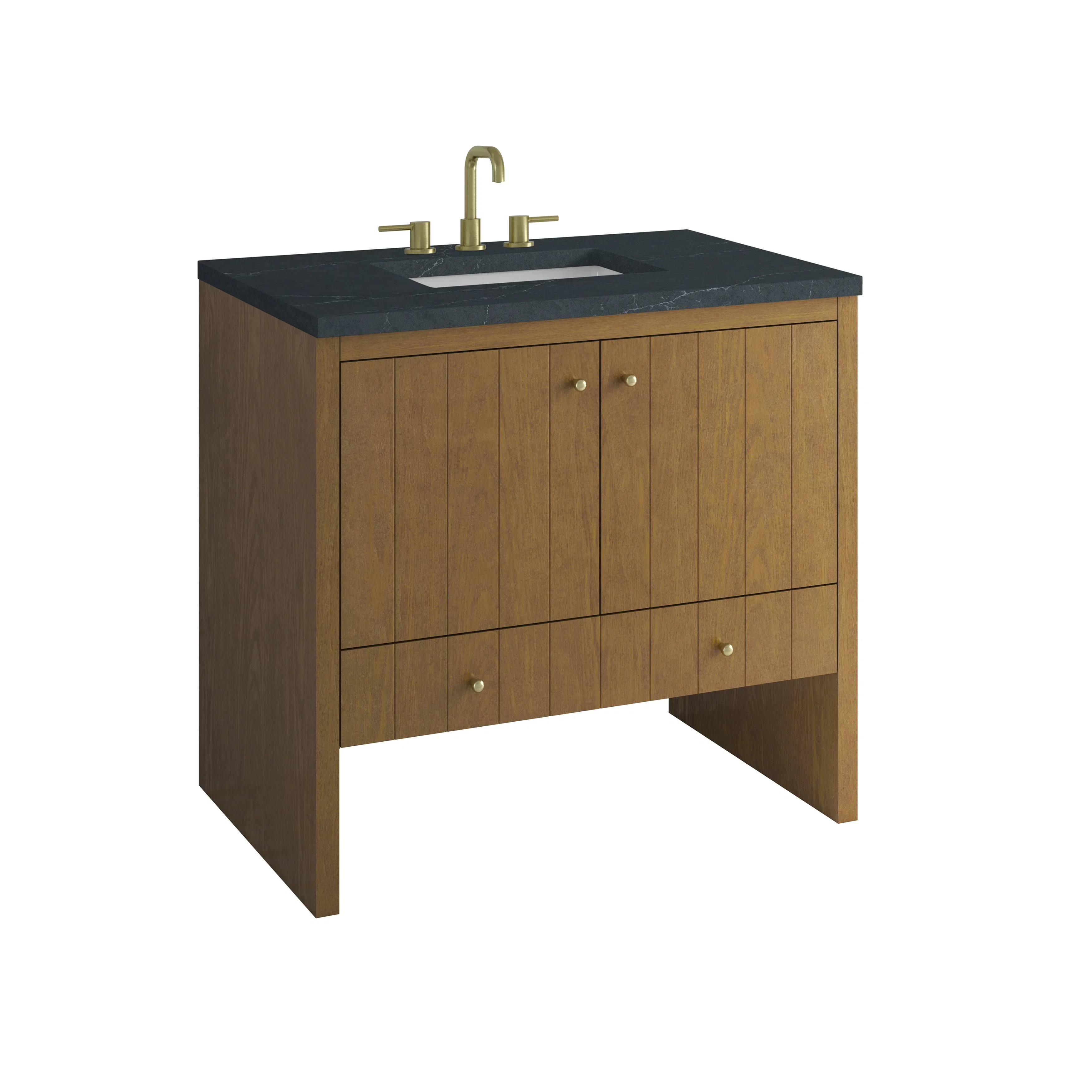 Hudson 36" Single Vanity, Honey Oak w/ 3 CM Charcoal Soapstone Silestone Top