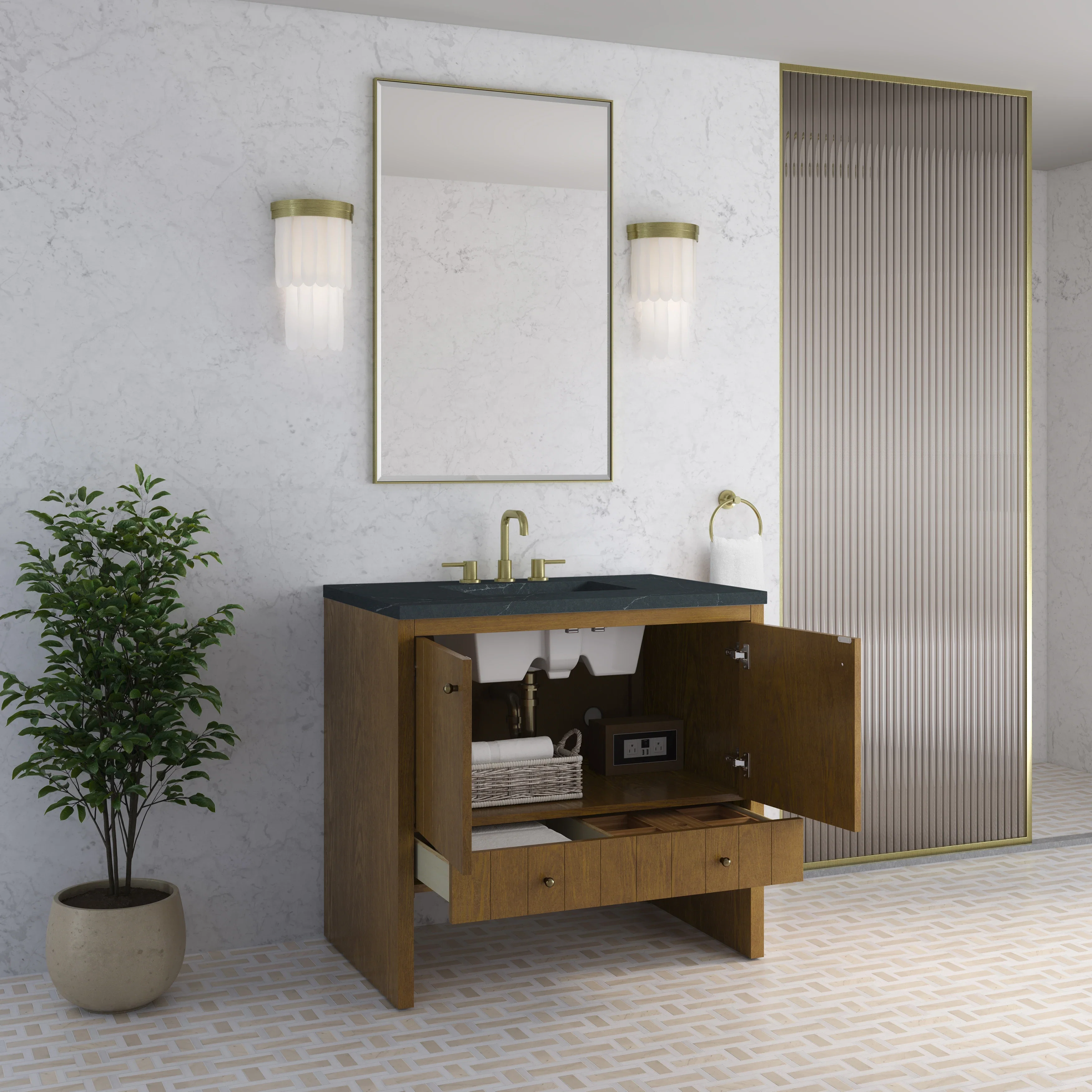 Hudson 36" Single Vanity, Honey Oak w/ 3 CM Charcoal Soapstone Silestone Top