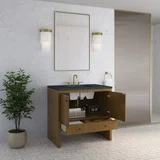 Hudson 36" Single Vanity, Honey Oak w/ 3 CM Charcoal Soapstone Silestone Top
