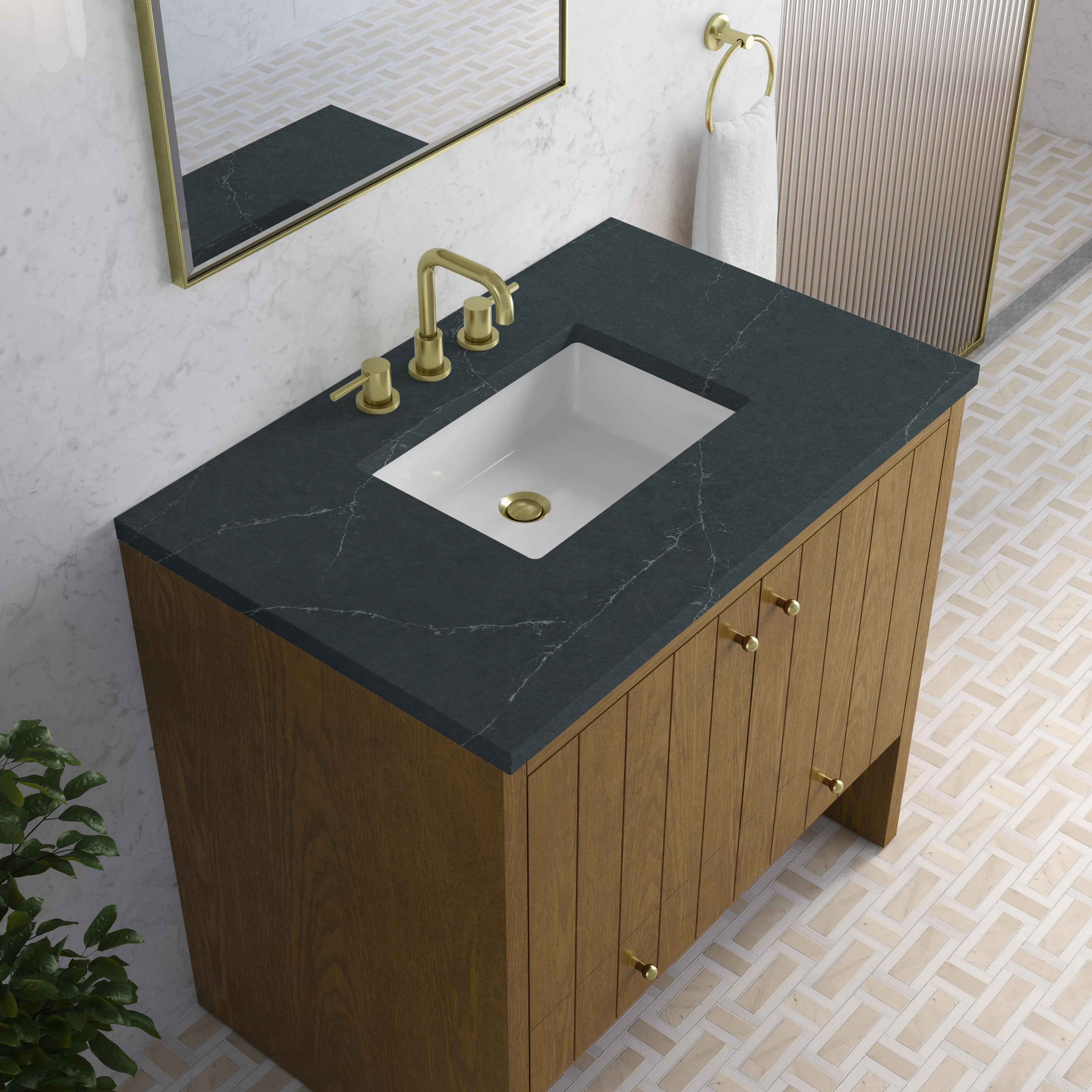 Hudson 36" Single Vanity, Honey Oak w/ 3 CM Charcoal Soapstone Silestone Top