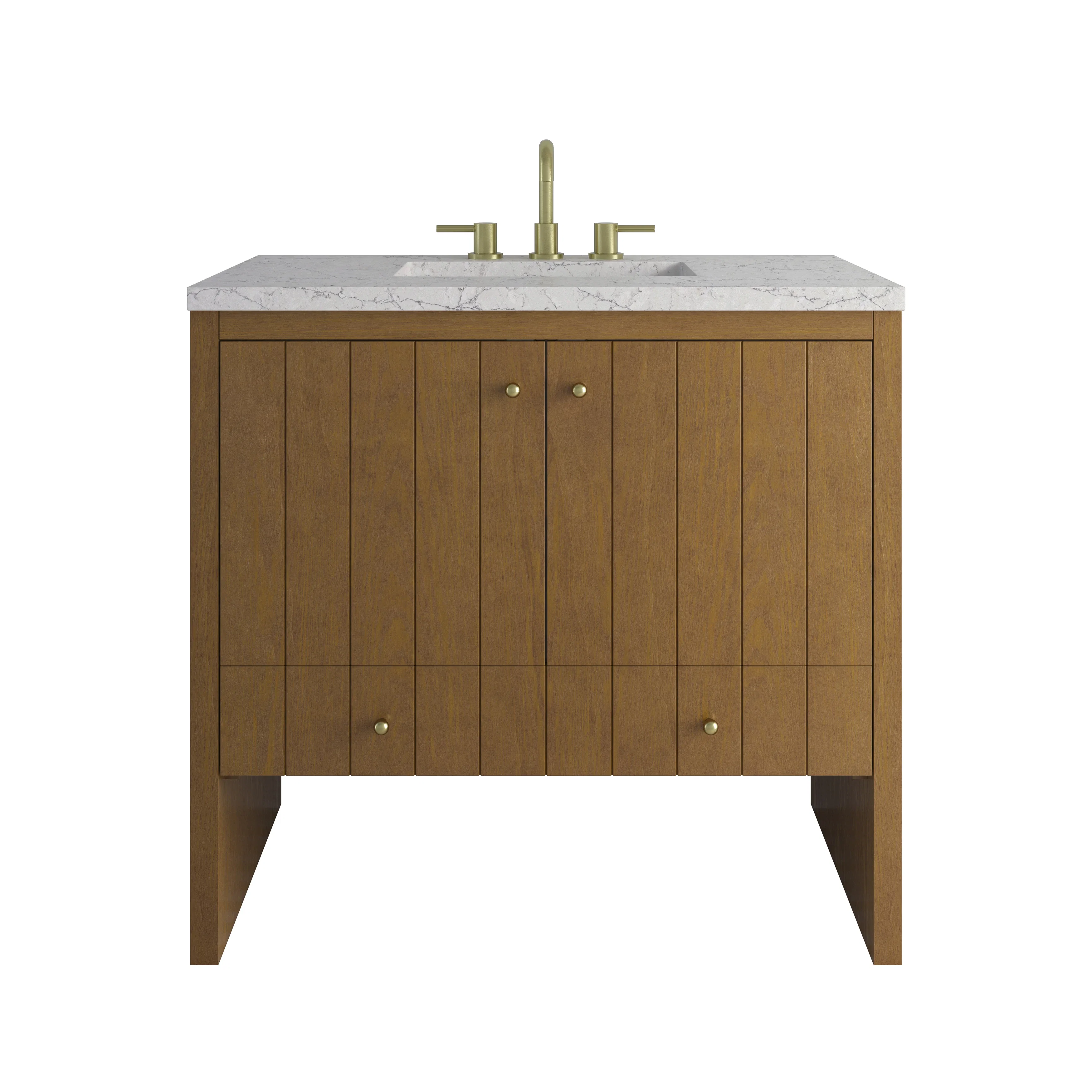 Hudson 36" Single Vanity, Honey Oak w/ 3 CM Eternal Jasmine Pearl Silestone Top