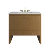 Hudson 36" Single Vanity, Honey Oak w/ 3 CM Eternal Jasmine Pearl Silestone Top