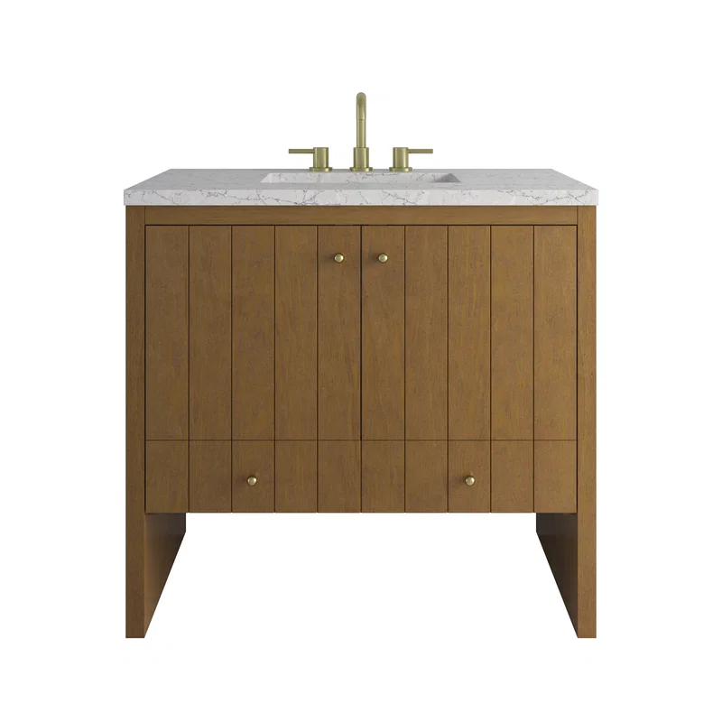 Hudson 36" Single Vanity, Honey Oak w/ 3 CM Eternal Jasmine Pearl Silestone Top
