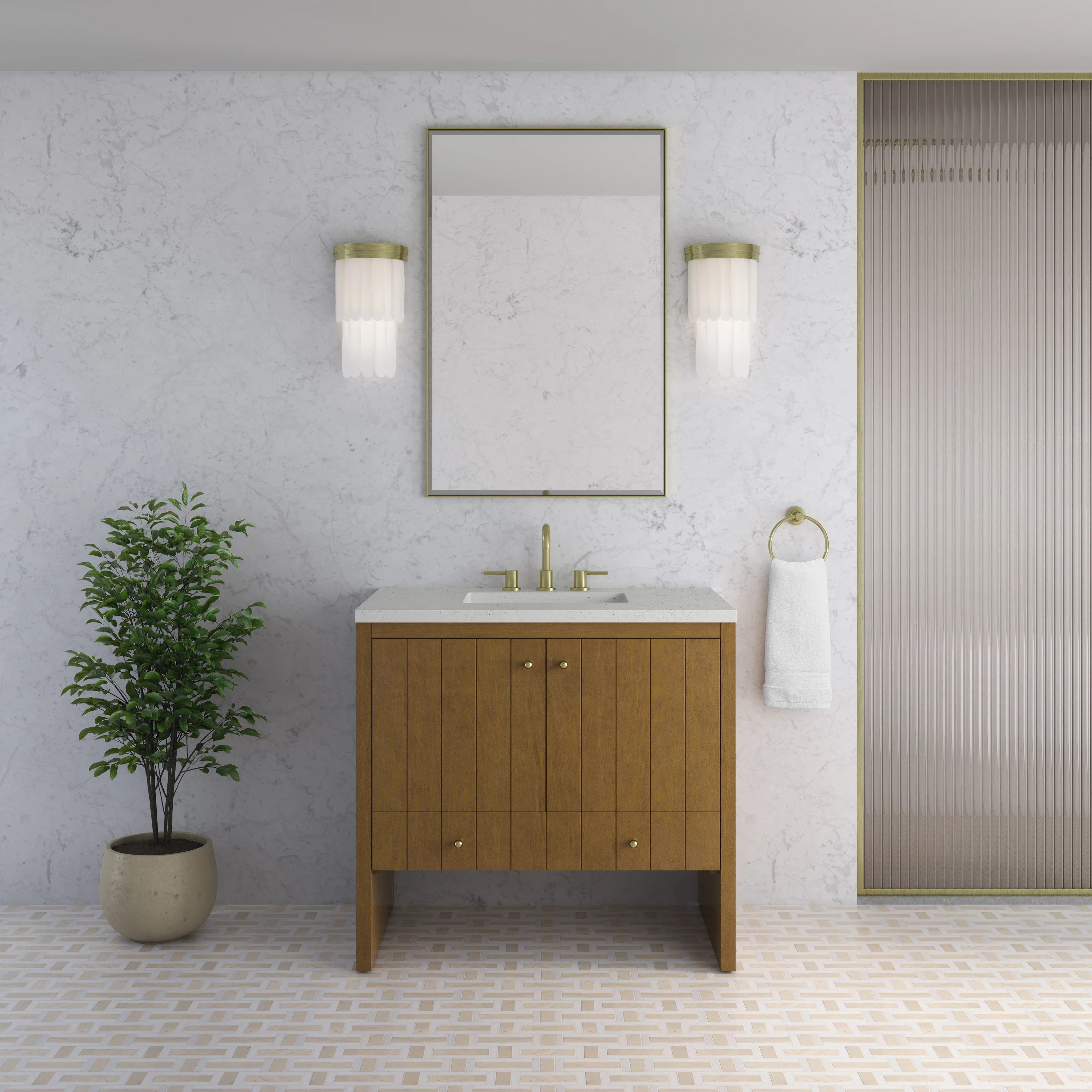 Hudson 36" Single Vanity, Honey Oak w/ 3 CM Lime Delight Silestone Top